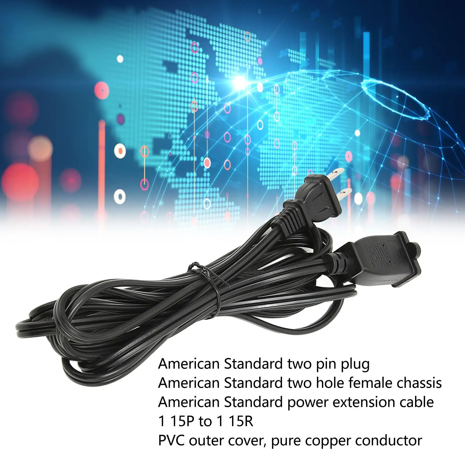 15A NEMA 1-15P to 1-15R Power Extension Cable 9.8ft US Plug 125V Adapter for Professional Use