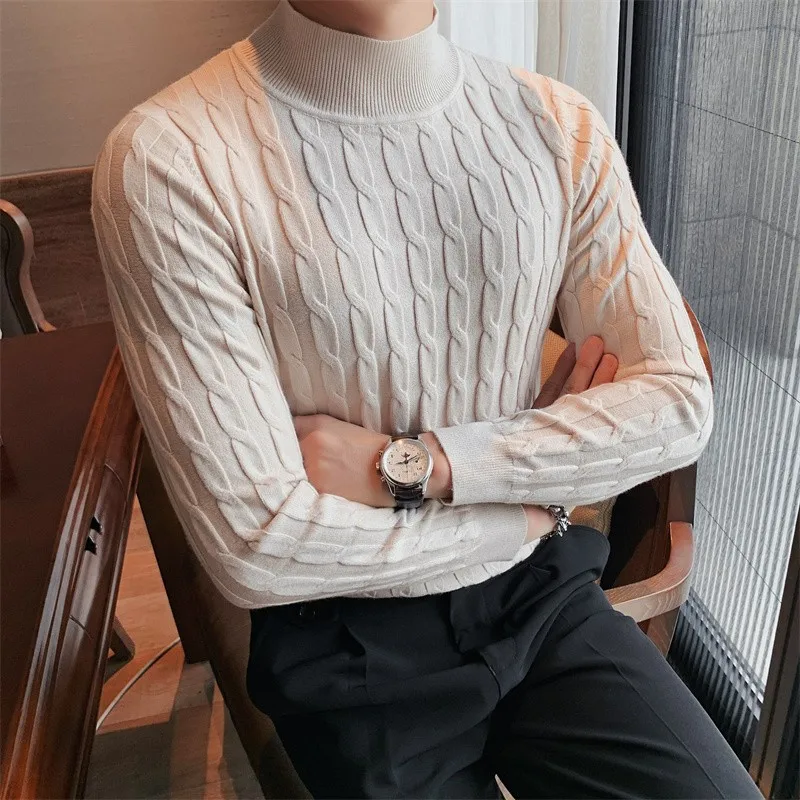 Winter Mens Turtleneck Sweater Casual Slim Fit Basic High Collar Knitted Pullover Male Elastic Warm Sweater Men Pullover 3XL-M