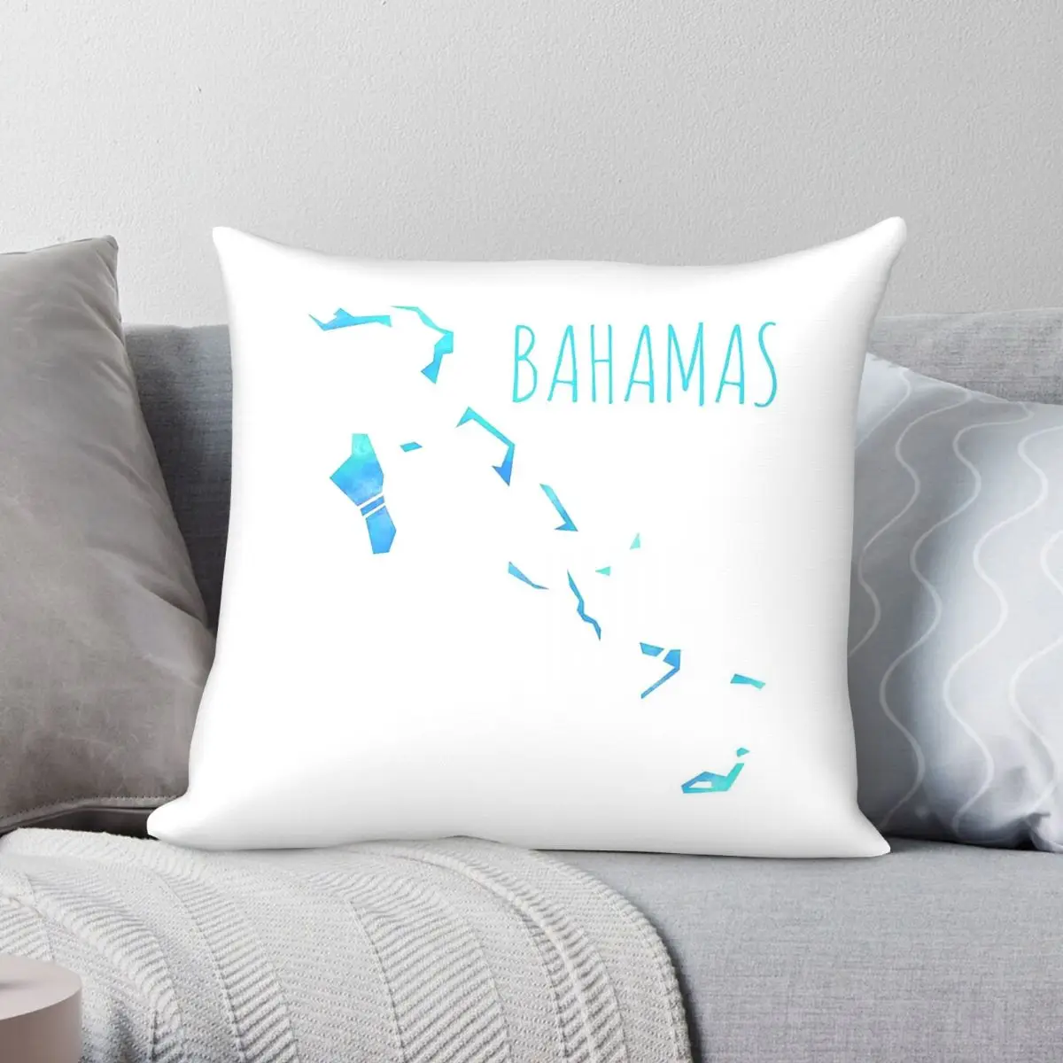 Quadratischer Kissenbezug mit Karte der Bahamas-Inseln, Polyester-Leinen-Samt, bedruckt, mit Reißverschluss, Dekokissenbezug für Zuhause, Großhandel, 18 Zoll