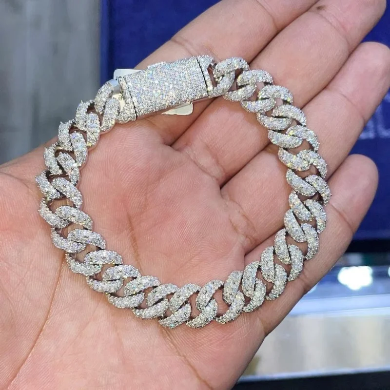 White .Custom 18K Gold Lab/Natural Diamond Cuban Chain Luxury Cuban Chain Pave Set Lab Grown Diamond Cuban Bracelet for Men