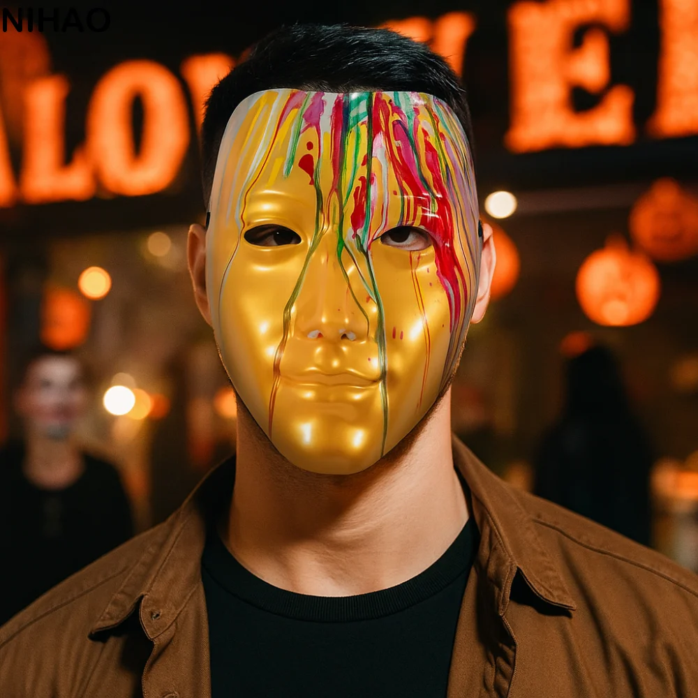 

Personality Plastic Phantom Paint Face Mask Colorful Masquerade Halloween Mask Eye Mask Flowing Full Face Mask Adult