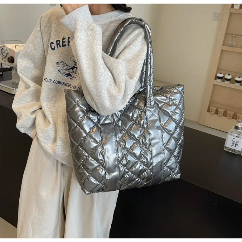 Large Capacity Cotton Jacket New Design Shoulder Bag Western Style Diamond Grid Handbag Lightweight Tote Shoulder Bag for Women