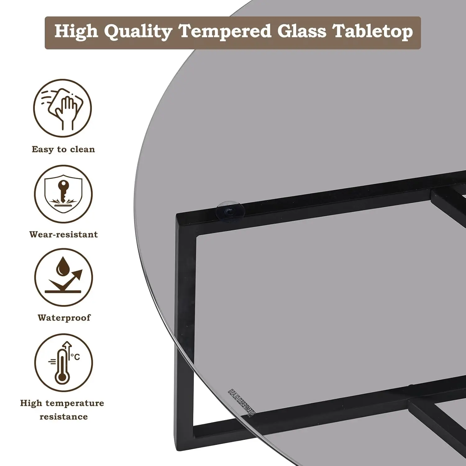 โต๊ะกาแฟกระจกนิรภัยทรงกลม โต๊ะตกแต่งบ้านสไตล์โมเดิร์นพร้อมโครงโลหะ โต๊ะกลางสไตล์มินิมอลสำหรับห้องนั่งเล่น เตียง