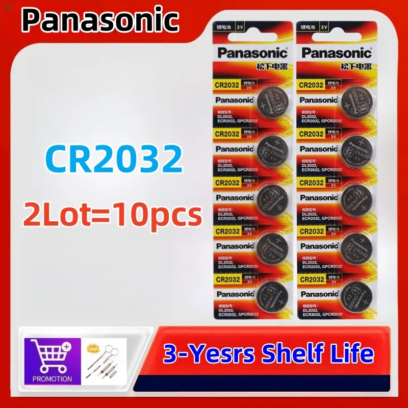 

10PCS Original Panasonic CR2032 DL2032 ECR2032 Lithium Battery Watch Toy Calculator Car Key Remote Control Button Coin Cells