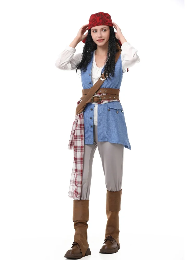 Unisex Retro Piraten-Cosplay-Outfit Blaue Weste Halloween Karneval Familien-Paar Kostüm Bühnenkostüm 2026 – Detail 22