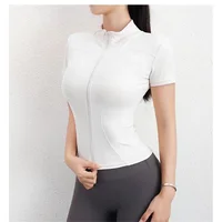 Manteau de Sport Slim décontracté pour femmes, manches courtes, solide, fermeture éclair, hauts pour femmes, cyclisme, course à pied, tenue de Yoga, vêtements d'été, veste de Sport 4