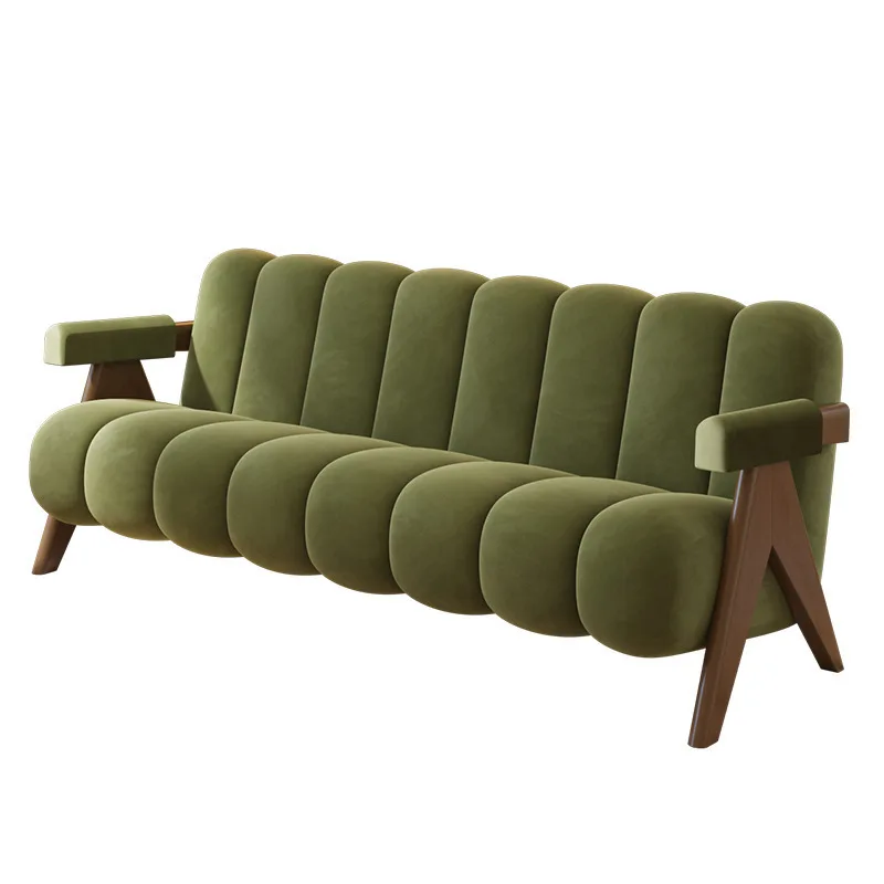 أريكة صينية قديمة تجارية بسيطة، مجموعة أريكة استقبال منزلية صغيرة على الطراز الكريمي، أريكة قماشية #5