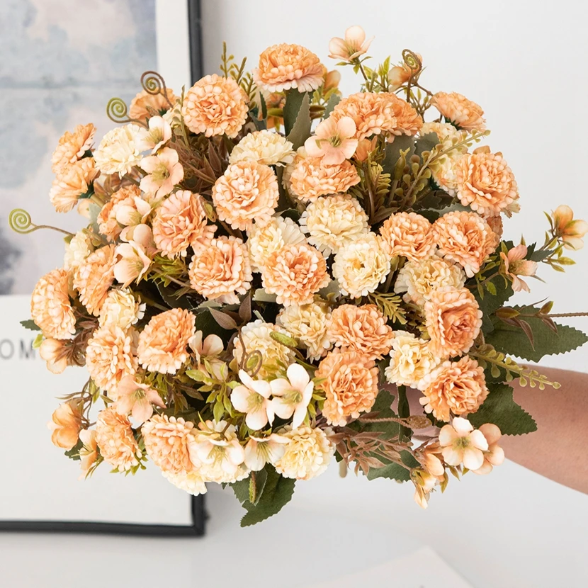 

1PC Artificial Flowers European Small Clove Carnation Wedding Bride Party Home Room Photography Yard Decor Handmade Diy Gift Box