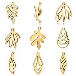 5pcs Stainless Steel Geometry Charms Tree Leaf＆Feather＆Butterfly Pendant For Making Earrings DIY Jewelry Accessories Wholesale
