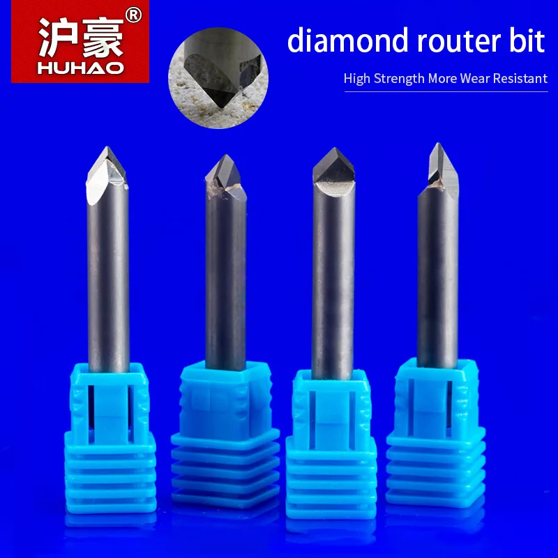 HUHAO PCD Stone Engraving Bits Endmill Shank 6 MM CNC Marble and Granite Cutter Carving Tools Diamond Router Bit Carving Knife