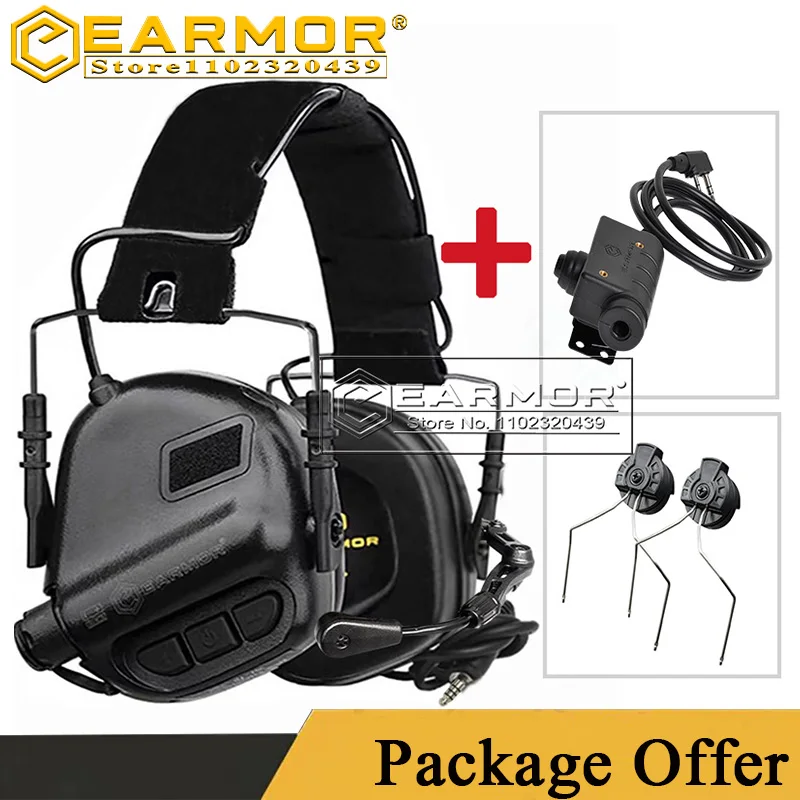 

EARMOR M32 MOD3 Military Tactical Headset and M51 Tactical PTT and ARC Helmet Rail Adapter Active Fire Earmuffs