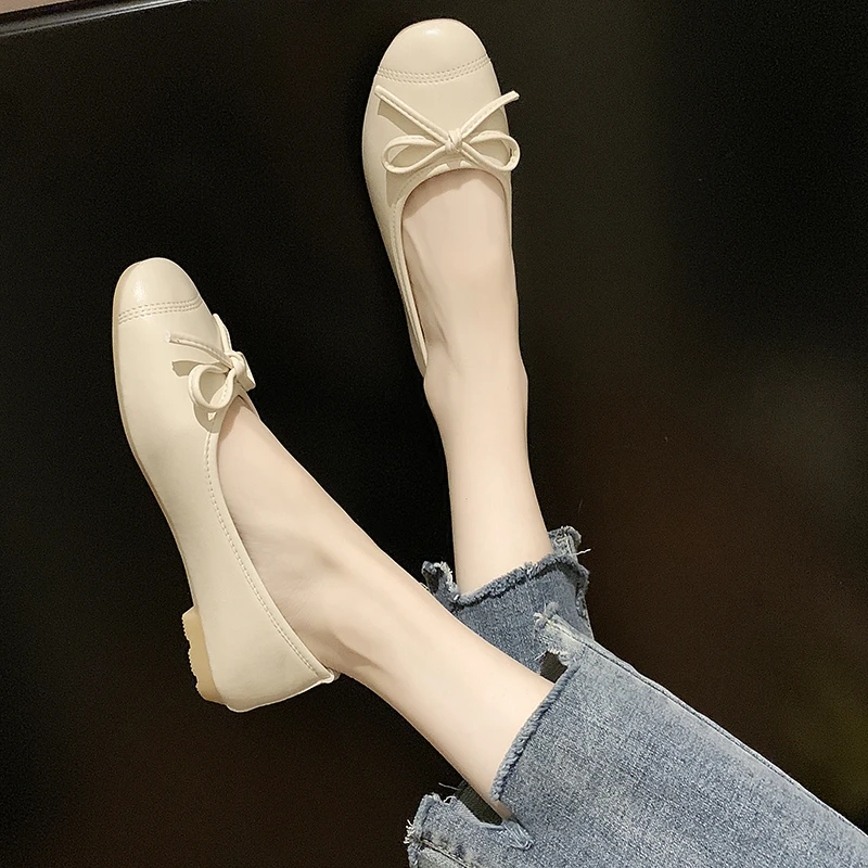 New Designbrand Women Sandals Flat Heel Bow Tie Female Ballet Shallow Mixed Color Shoes Ladies Concise Soft Cozy Walking Shoes