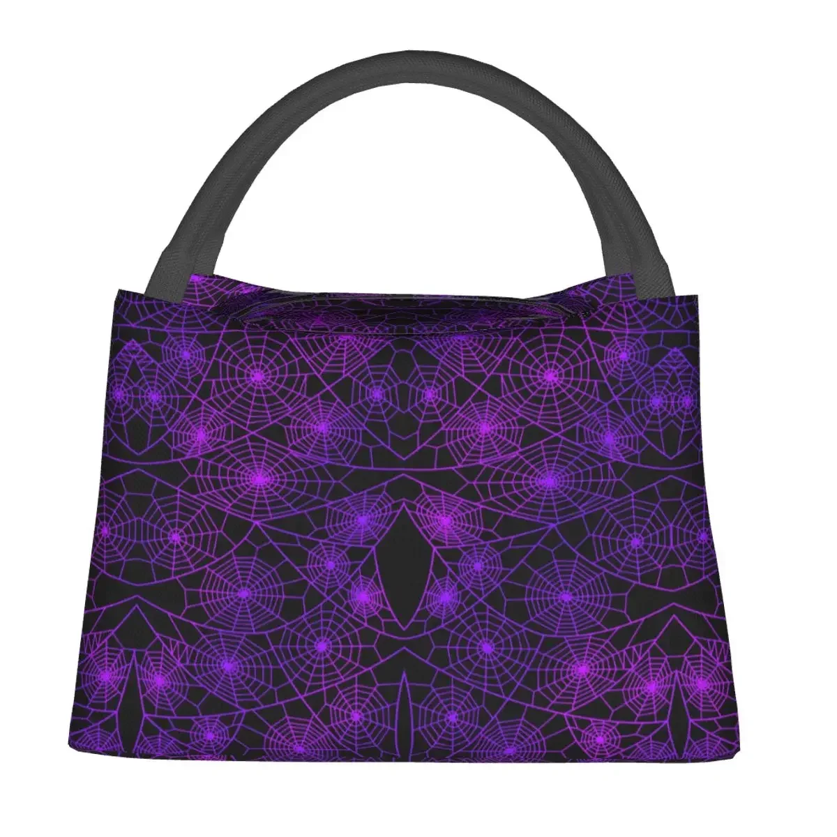 Halloween Print Lunch Bag Purple Spider Web Picnic Lunch Box For Child Fun Print Thermal Tote Handbags Waterproof Cooler Bag