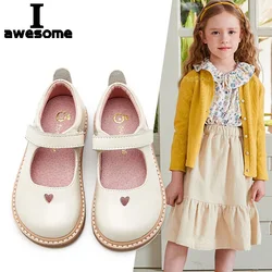 Grace New Spring Autumn Casual Leather Shoes Genuine Cowhide Sandals For Girls Princess Pink Beige Black Toddler Sweet Cute