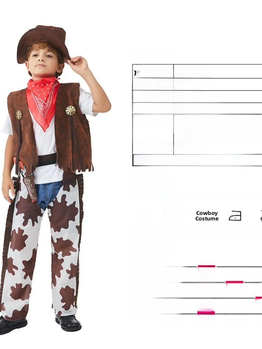 Kinder Western Cowboy Kostüm Halloween Cosplay Maskerade Performance Rollenspiel Outfit Jungen Faion Bühnenkleidung