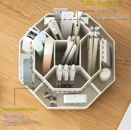 Large Capacity Rotating 360 Degree Pen Holder Student Desktop Stationery Storage Multi-Functional Desk Accessories Organizer
