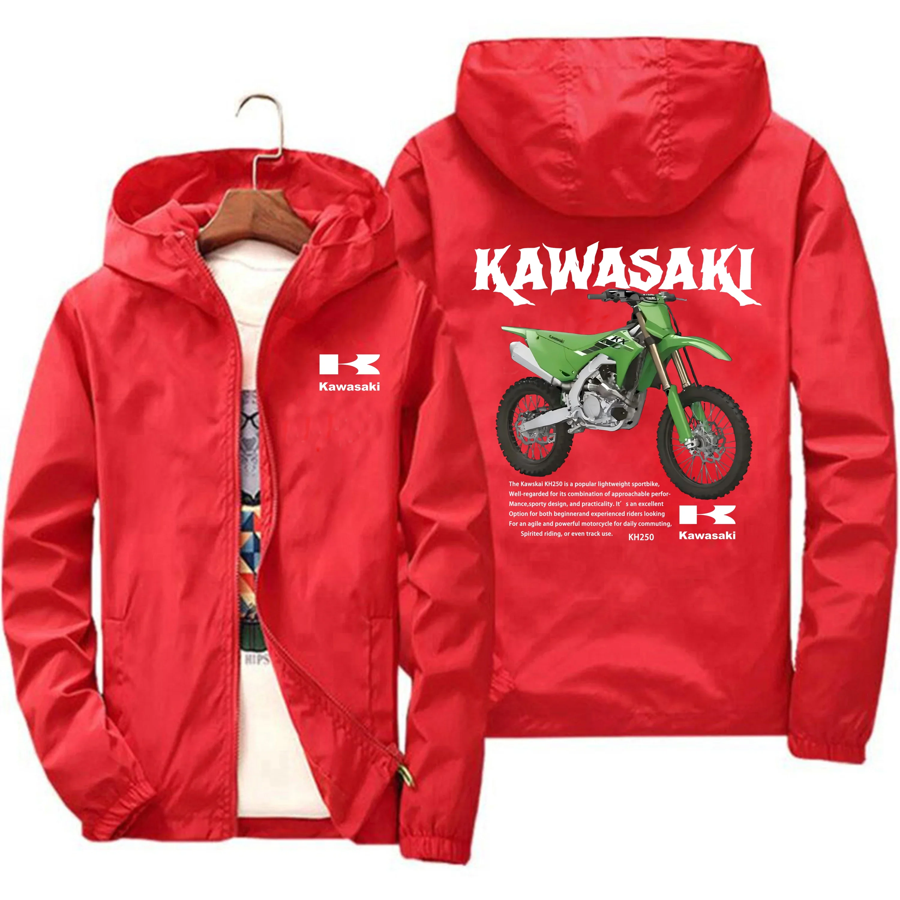 

Kawasaki Kh250 Logo Motorcycle Team Мужская куртка для верховой езды на молнии с капюшоном Весенне-осенняя женская куртка Парная куртка в 9 цветов
