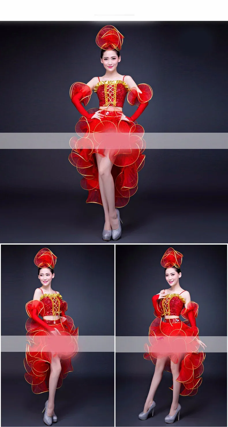 female Costume Modern Dance Clothing Jazz Dance Costumes Sequined Dresses Pink Adult Clothing Singer Dancer Star