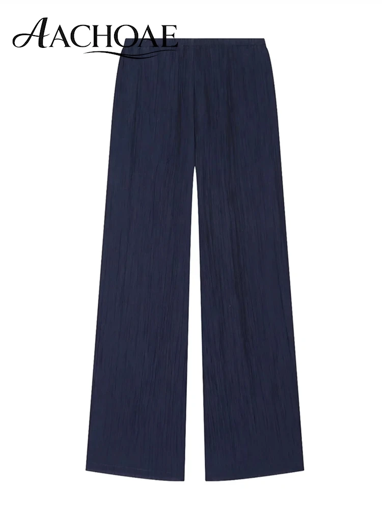 AACHOAE Women Crinkle Wide Leg Pants High Waist Loose Palazzo Trousers Resort Wear Casual Flowy Beach Vacation Pants