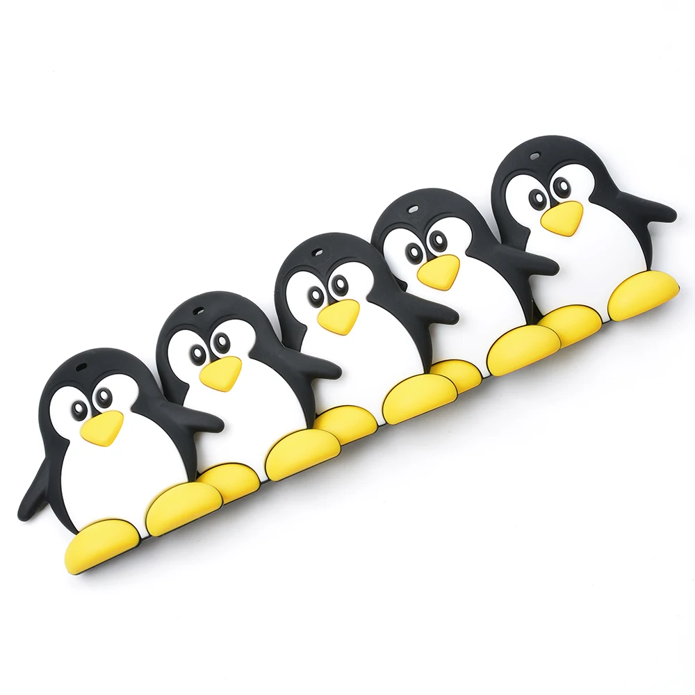 Lofca silicone dos desenhos animados pinguim mordedor bpa livre dentição guaxinim bonito presente de enfermagem para bebê silicone grânulos dentição brinquedos