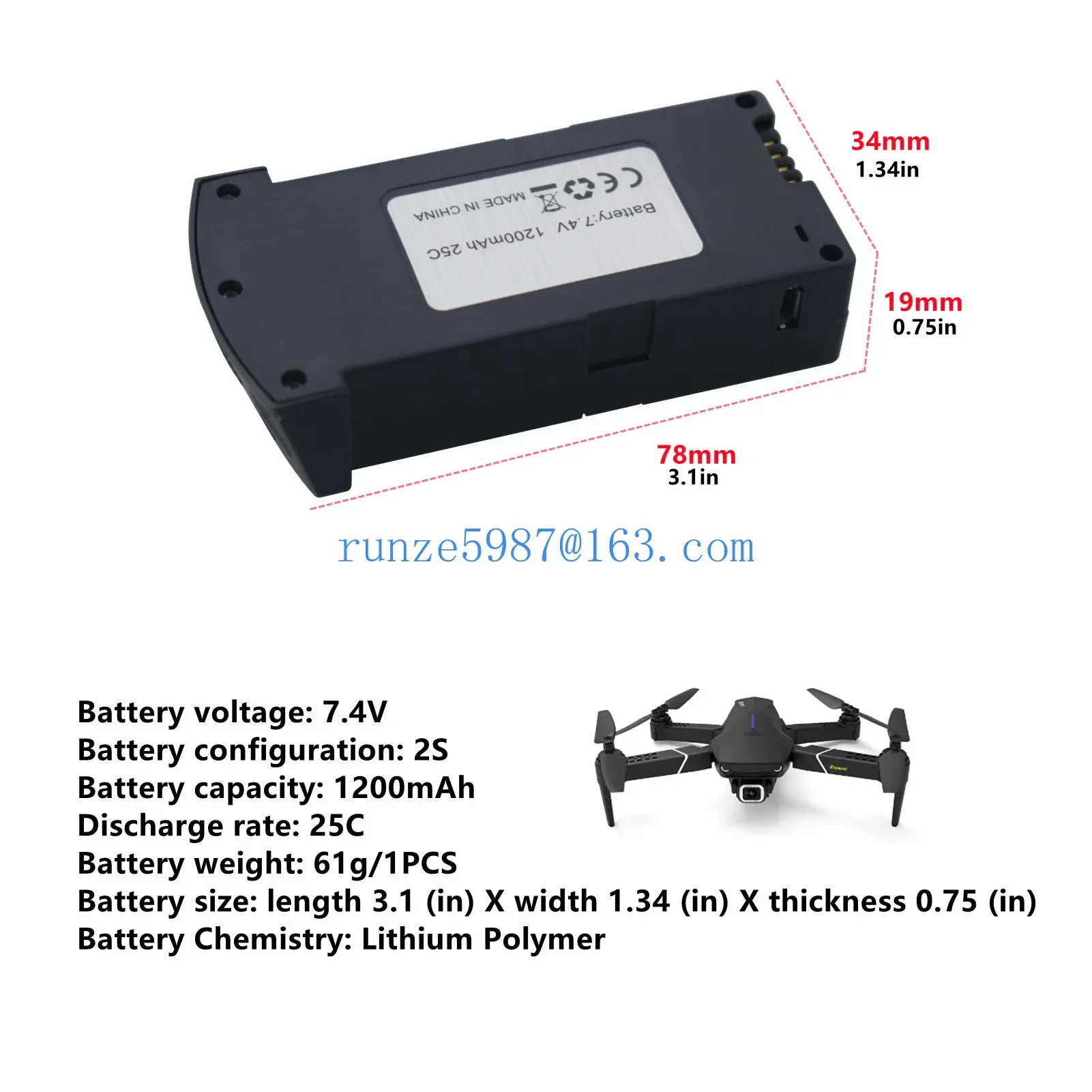 Imagem -02 - Bateria de Lítio para E520 E520s Folding Quadcopter Acessórios Controle Remoto Uav Bateria 7.4v 1200mah