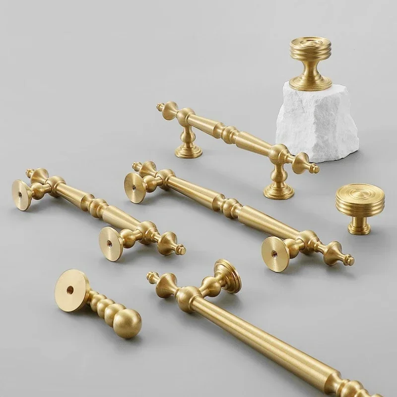 Kupferne Schubladenknöpfe für Küche, Kleiderschrank, Schlafzimmer, Luxuriöse Französische Massivmessing-Möbelgriffe, Retro-Gold Schranktürknöpfe – Detail 18