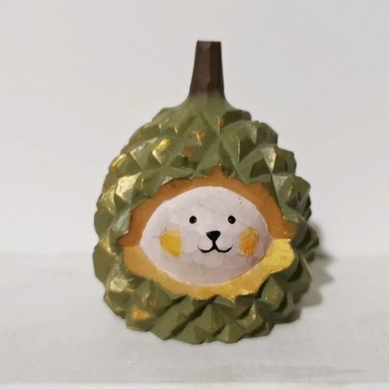 Cute Durian Cat Fashion Ornament Crafts Home Wood Carving Desktop Pumpkin Wooden Statue Ornament Halloween Gift