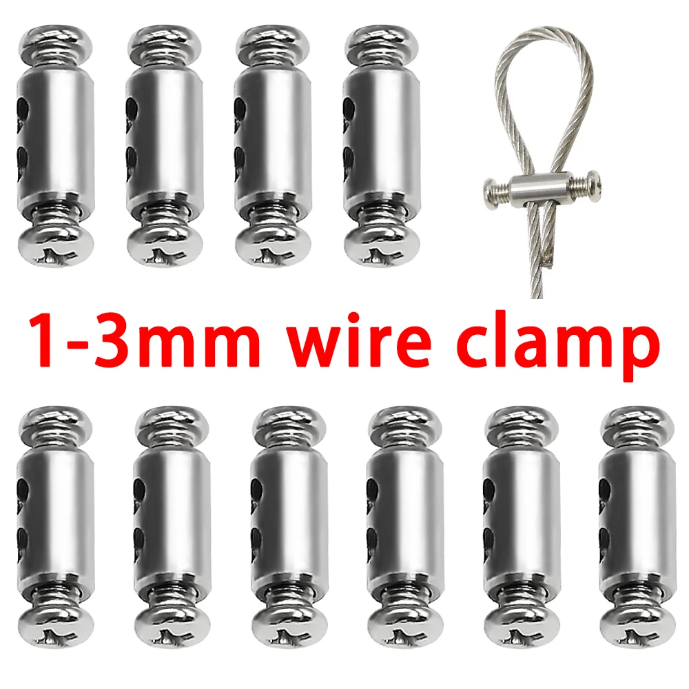 10 PCS 1-3mm Steel Wire Rope Clamp Double Hole Suspension Cable Clamp Cross Screw Adjustment Telescopic Locking Fastener