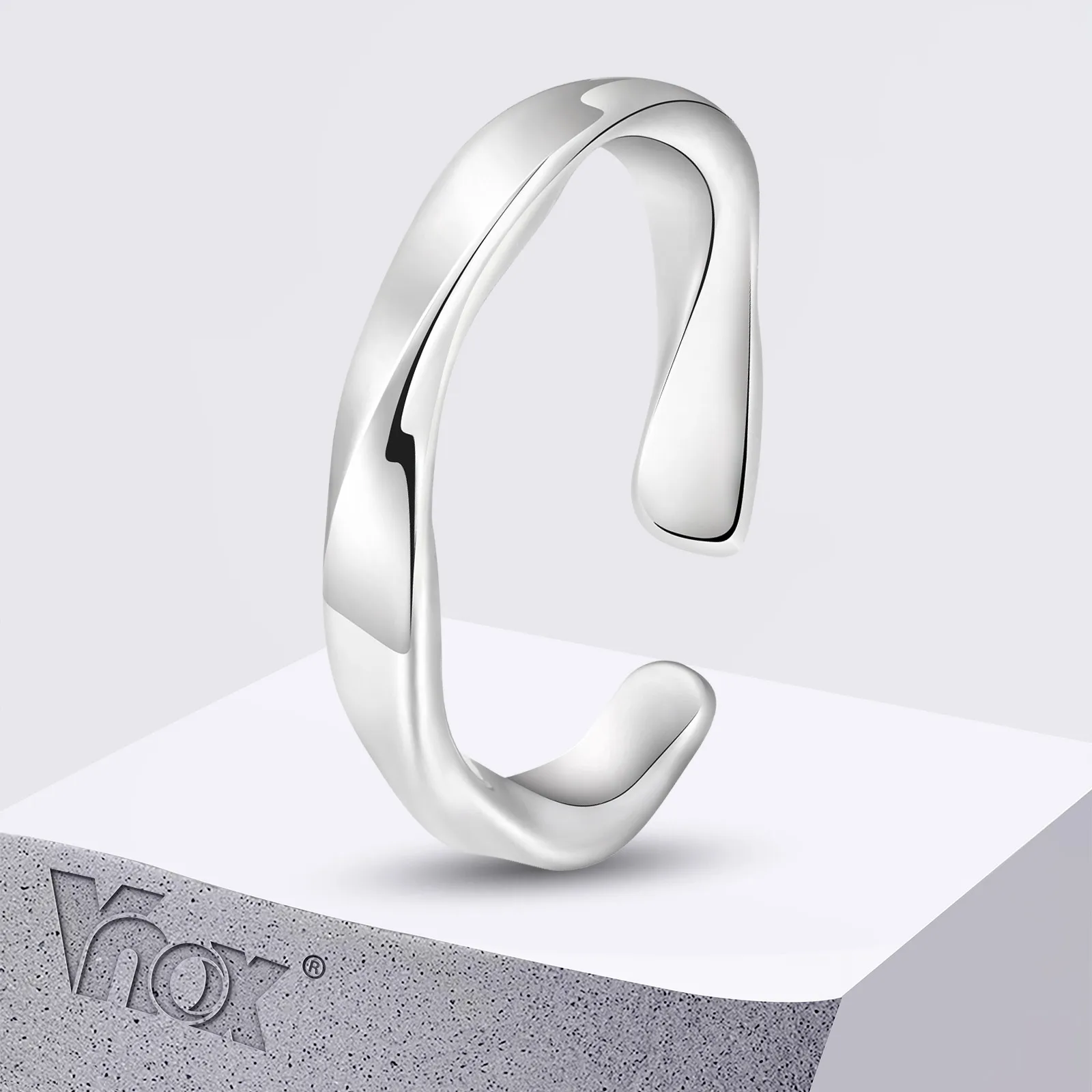 

Vnox Open Mobius Ring for Men Women, Silver Color Simple Metal Adjustable Finger Ring, Unisex Jewelry Gift
