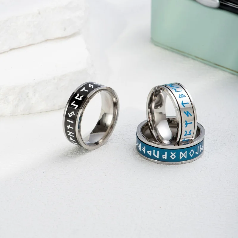 

Spinning Viking Rings Personalised Norse Runes Fidget Ring for Anxiety Stainless Steel Nordic fidget Rings for Men Women