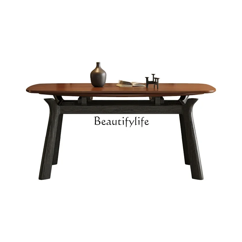 

yj19 French Vintage Style Solid Wood Dining Table, Extendable and Foldable, Square and Round Dual-use, White Ash Wood