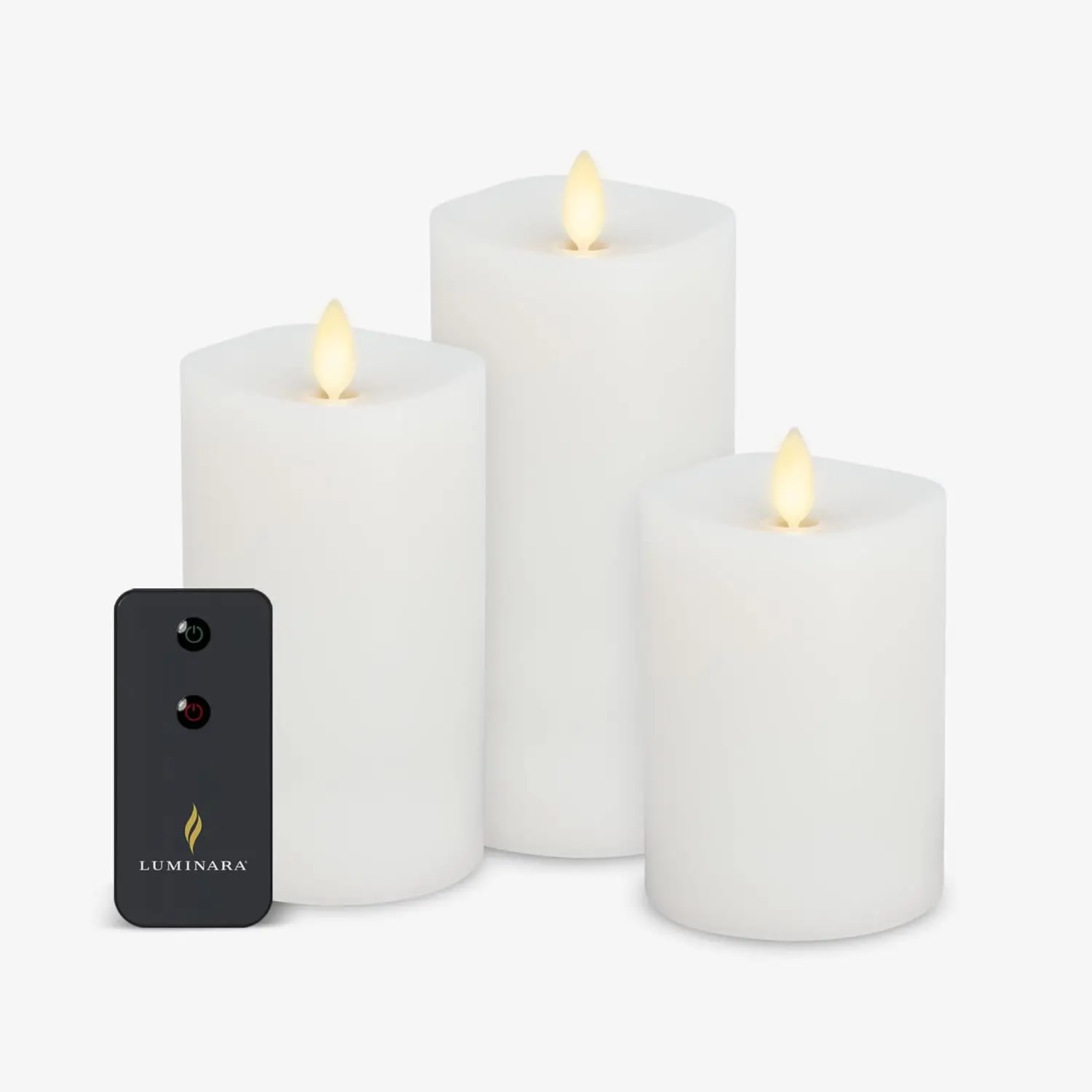 

Realistic Flameless LED Candles Set of 3, Battery Operated with Remote, Moving Flame Pillar Timer, Safe