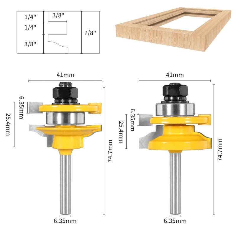 YUSUN 3PCS 1/4 shank Cover 41mm Roman Ogee Stile&Rail Assembles  Router Bit Woodworking Milling Cutter For Wood Tools