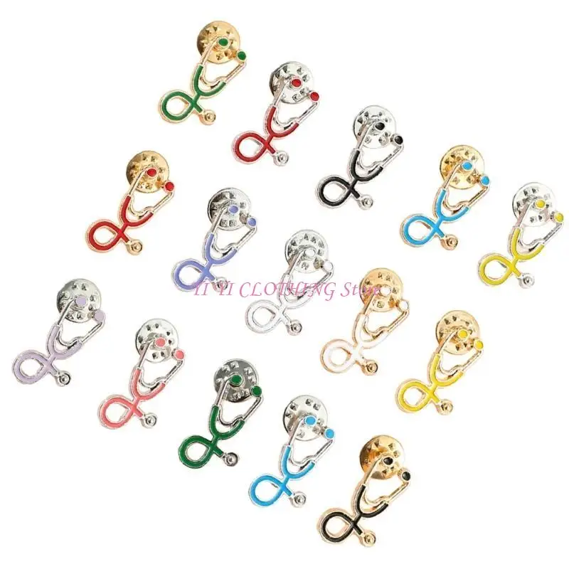 15pcs Stethoscope Brooch Doctor Nurse Brooches Jewelry Enamel Pin Coat Jackets Collar Badge Clothes Lapel Pins Button