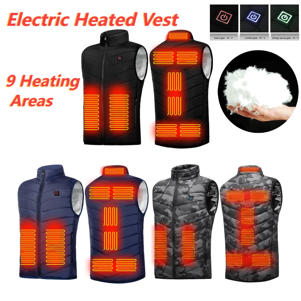 Unisex Heated Vest Coat 9 Heating Areas Intelligent Heating Jackets Washable Lightweight USB Charging Camping Outdoor Sportswear