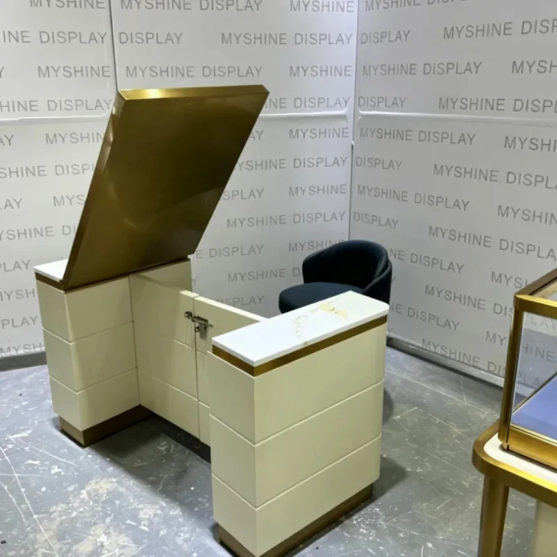 custom.Luxury Gold Jewelry Display Counter, Custom High-End Gemstone Consultation Desk