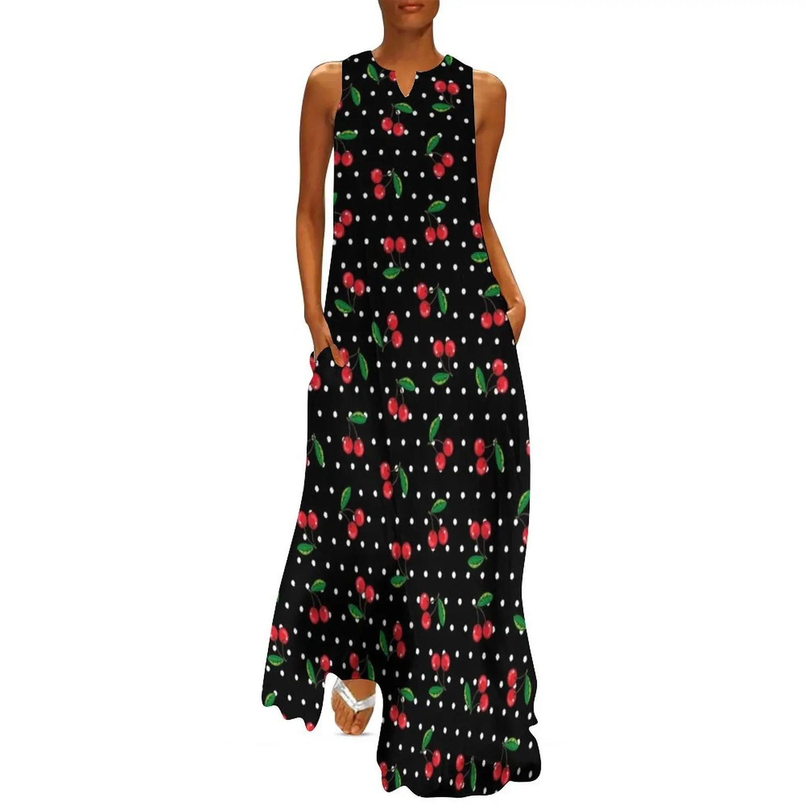 

Red Cherries and Polka Dots Rockabilly Pattern Long Dress dresses for special events dresses for womens 2025 Dress