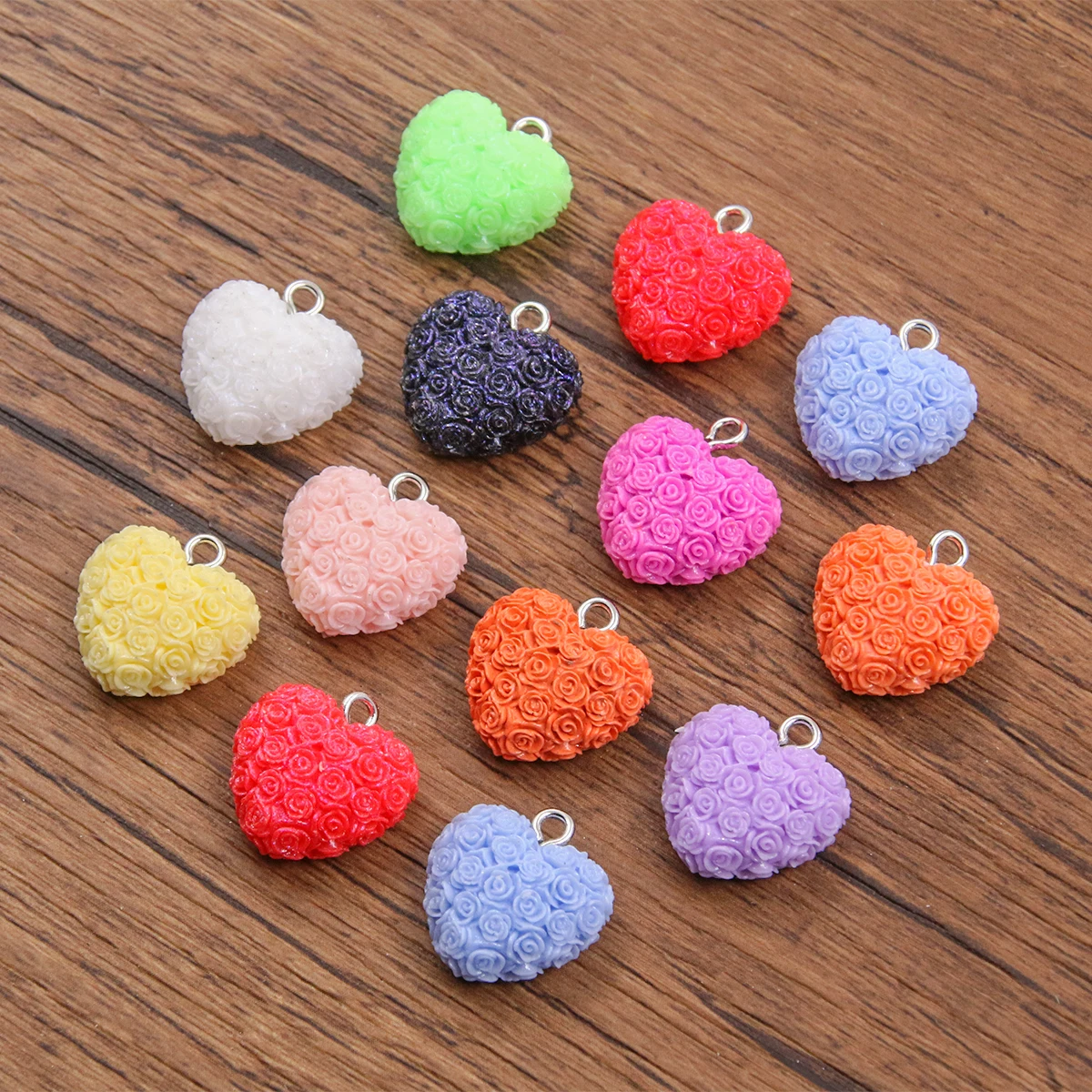 10Pcs 10 Color 17X18mm Geometry Resin Charms Rose Love Pendant Diy Findings 3D Keychain Bracelets Earrings For Jewelry Making