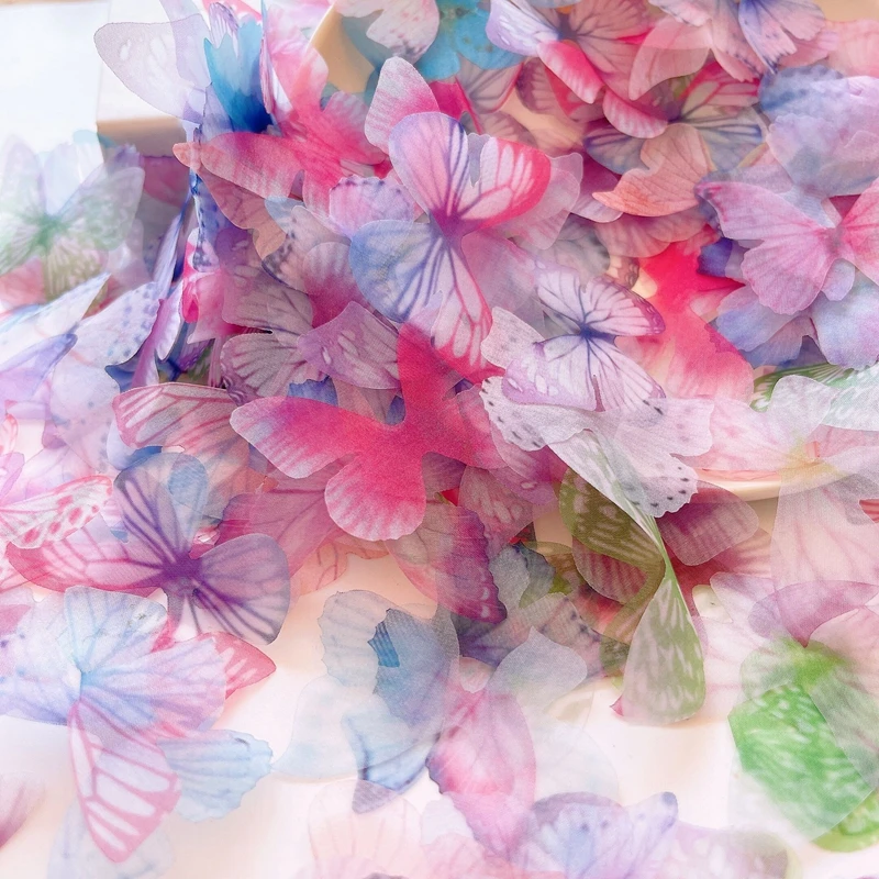 100Pcs 5cm Organza Butterfly With Rhinestone Appliques For Wedding Dress DIY Jewelry Clothes Headwear Decoration