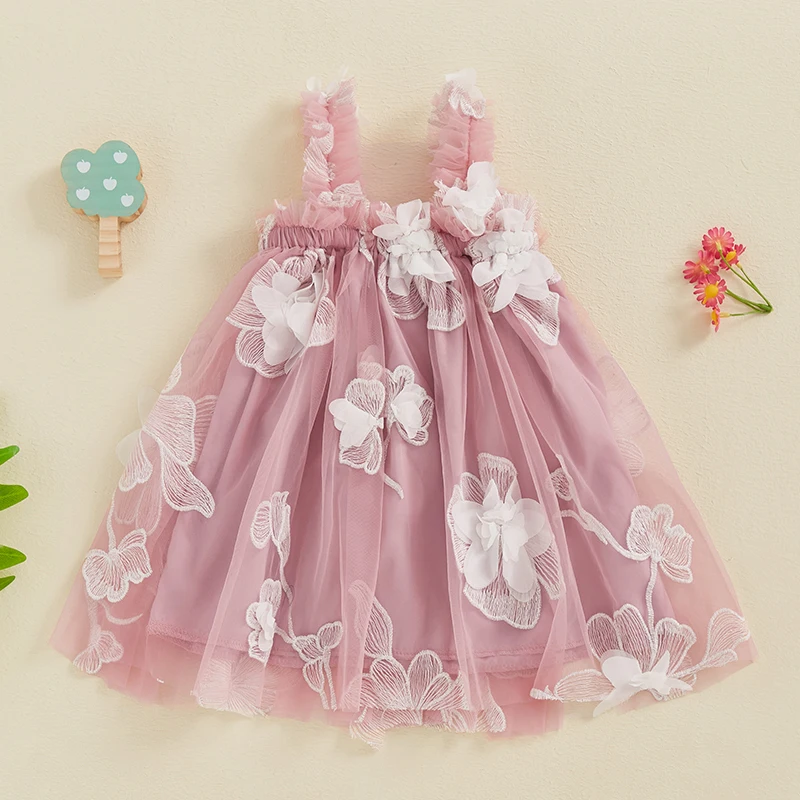 1-4Y Baby Kids Girl’s Slip Party Dress Sleeveless Butterfly Summer A-line Dress Tulle Mesh Lace Princess Dress Sundress