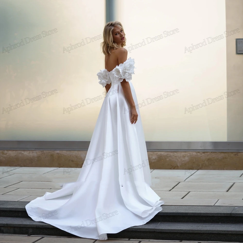 Modern Wedding Dresses A-Line Bridal Gowns Boat Neck Robes Backless Elegant Simple Satin Robes For Women 2024 Vestidos De Novia