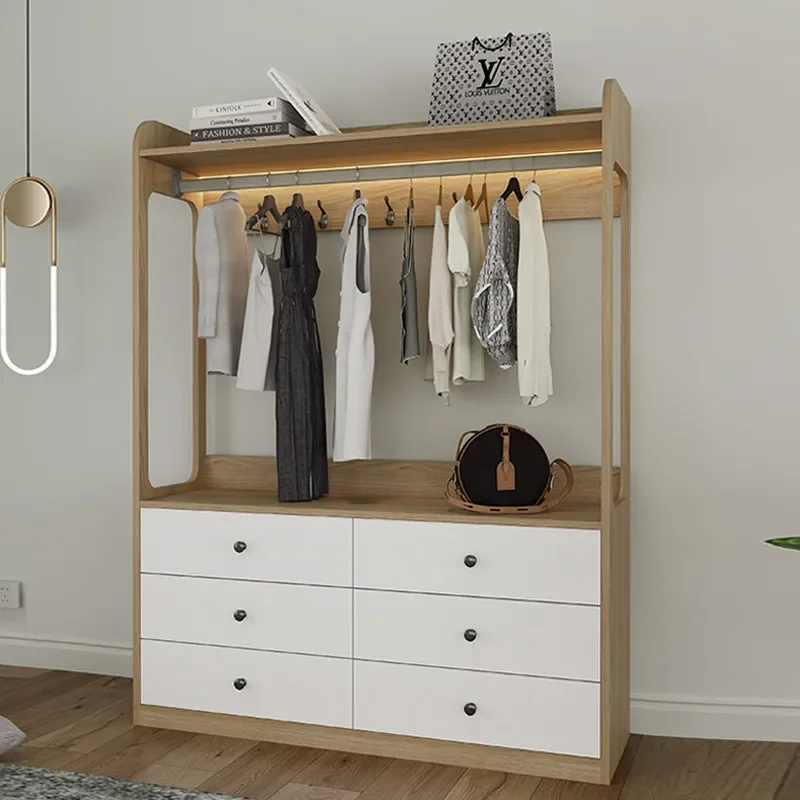 Hanging hanger Floor-to-ceiling household drying rack Simple hanging clothes rack with drawer locker at the door Coat rack