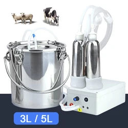 Milking Machine Milker 5L/3L Automatic Electric Pulsating for Farm Cows Goats Sheep Vacuum Pump Bucket Farm Breeding Equipments