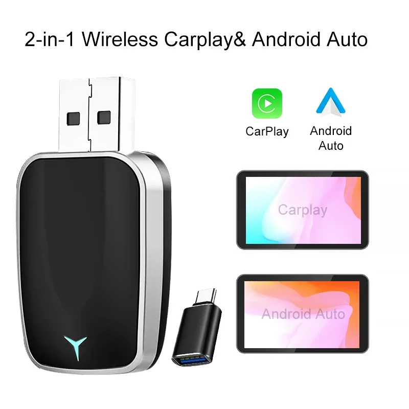 Carplay Android Auto 2-in-1 draadloze adapter Carplay-adapter voor OEM-autoradio met USB Plug and Play Bedraad naar draadloze Carplay