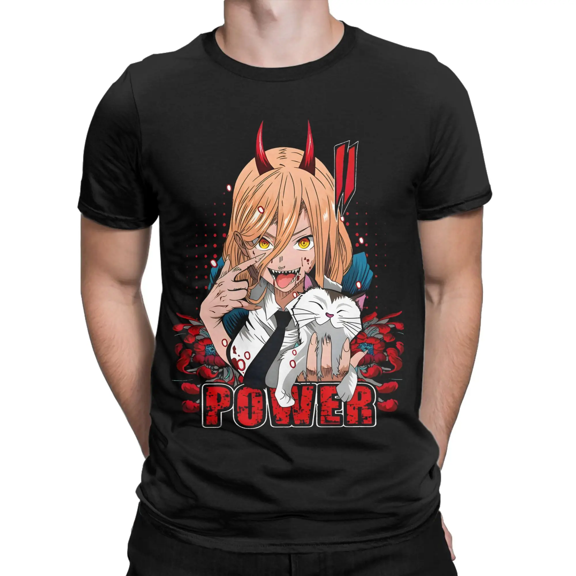 Casual Chainsaws Man T-Shirt Men Crew Neck Pure Cotton T Shirts Power Devil Girl  Short Sleeve Tee Shirt Unique Clothing