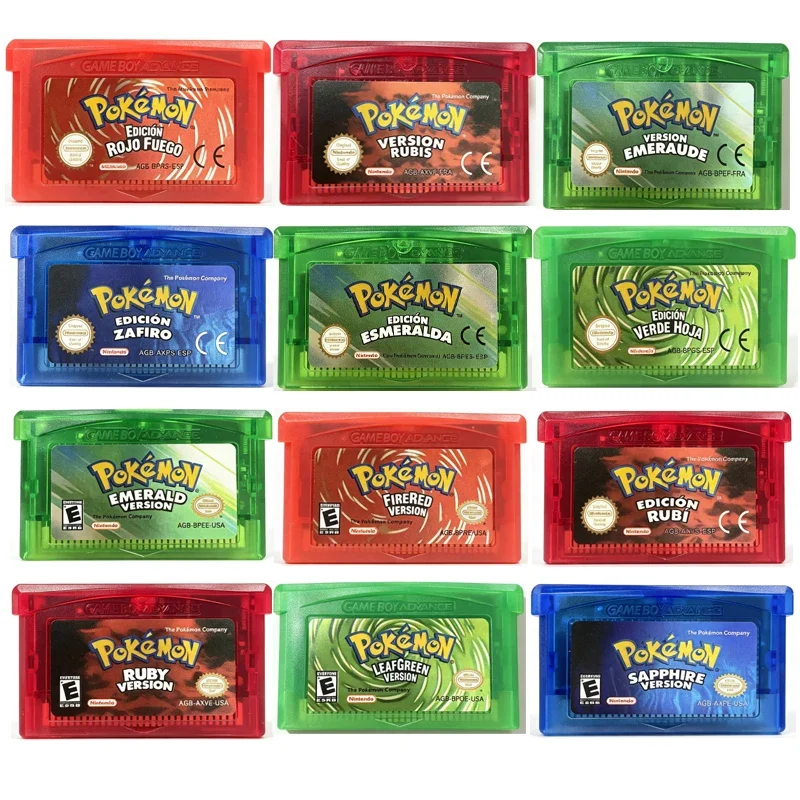 **HOT Pokémon Series Emerald FireRed Leafgreen Ruby Sapphire 5 Versions GBA Game in Box for 32 Bit Video Game Cartridge