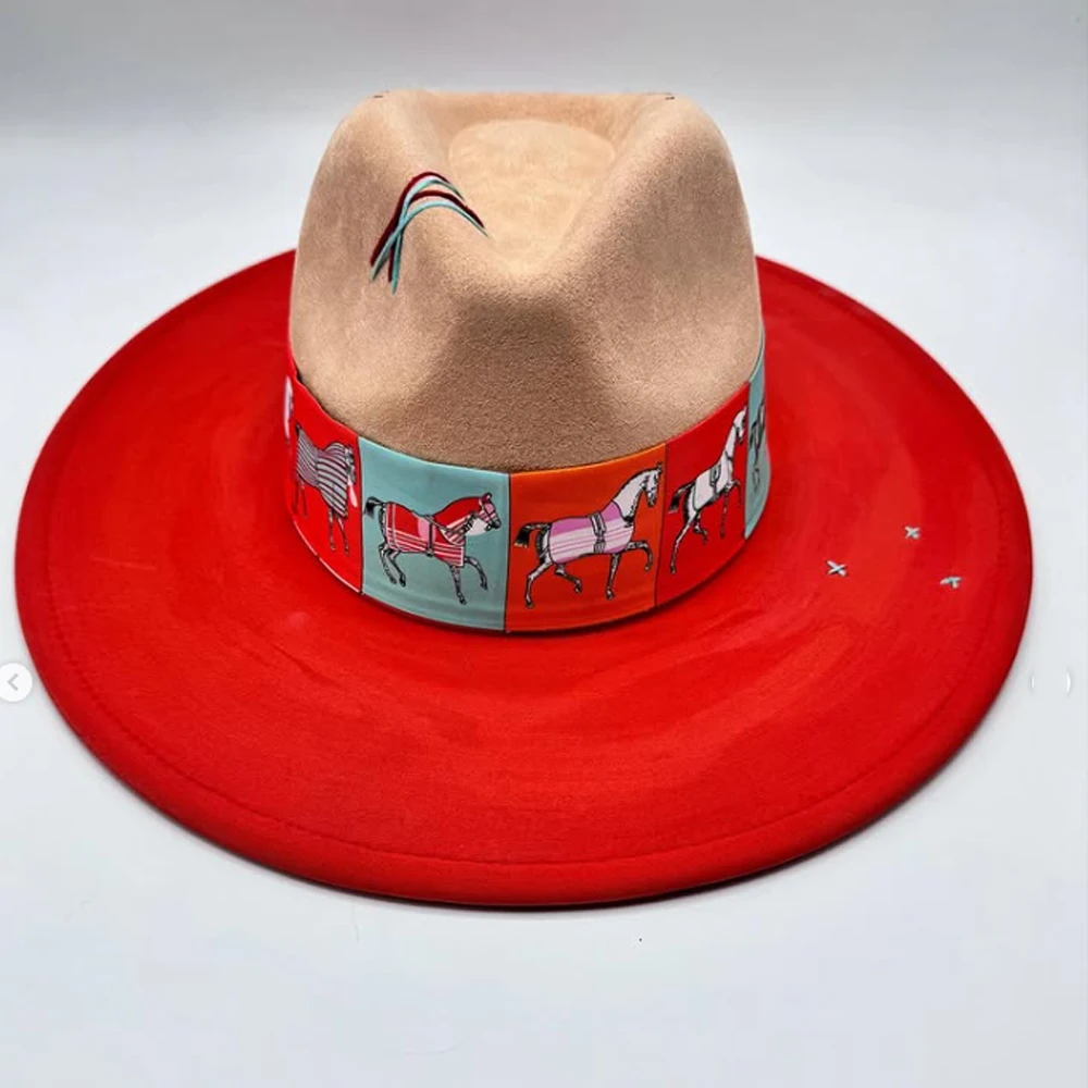 Suede Fedora Painting Felt Hat Unisex Hand-sewn Fedora Adjustable Autumn and Winter Fashion Party Hat and Gift New - Image 4