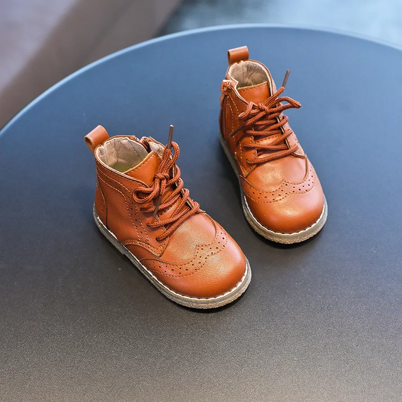 

Осенняя детская кожаная обувь, винтажные короткие сапоги для мальчиков, детские студенческие ботильоны для девочек, размер 21-30 с мягкой подошвой