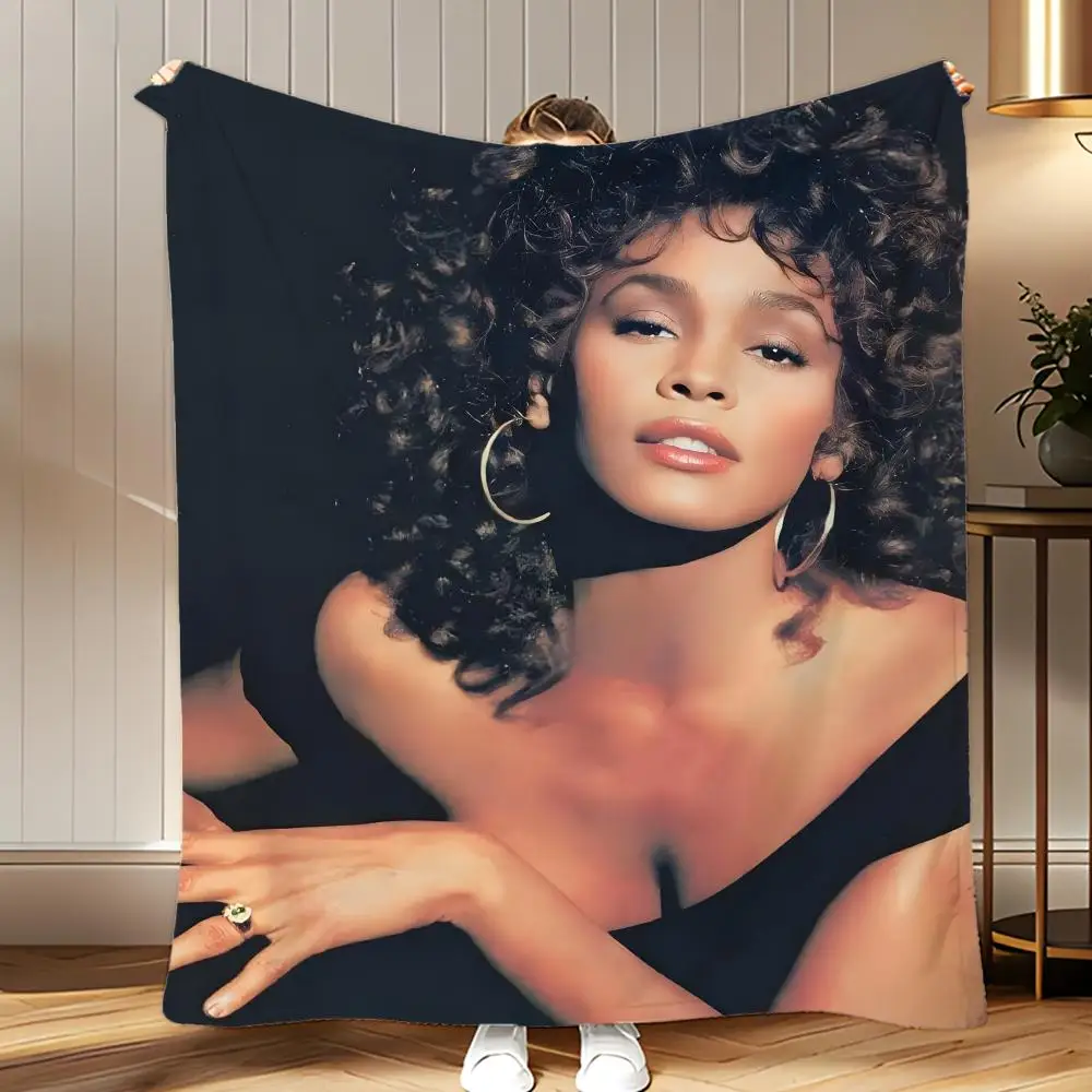 Classic Singer Whitney Houston Throw Soft Coral Fleece Blanket 310gsm Fluffy Warm Throw for Sofa Bed Couch Bedroom Decor