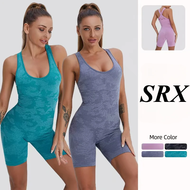 Seamless Jumpsuits Yoga Set Sports Fitness High Waist Hip Raise Beauty Back Jumpsuits Workout Clothes Gym Leggings Set for Women